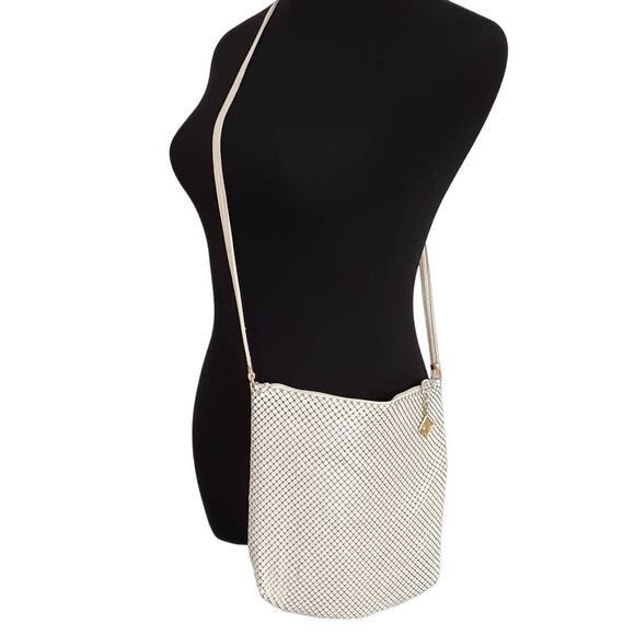 Whiting & Davis Vintage White Pearl Crystal Evening Bag Chainmail Crossbody Bag - Picture 1 of 16